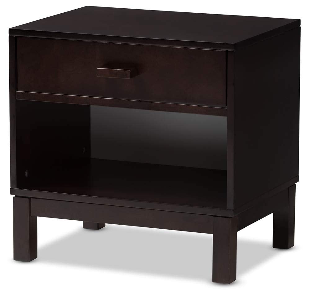 Baxton Studio Deirdre Modern and Contemporary Dark Brown Wood 1-Drawer Nightstand